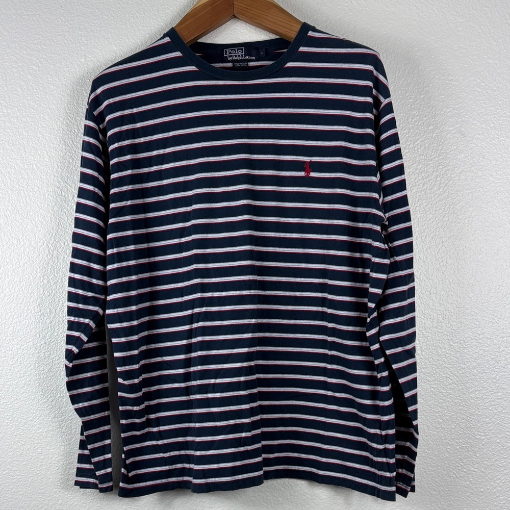 Ralph Lauren Navy and Pink Striped Long Sleeve Tee